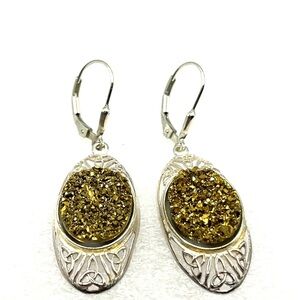 JMH Earrings Sterling Silver Drusy Trinity Knot Earrings Everlasting Love